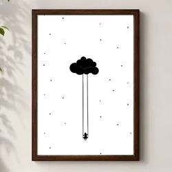WallXpert uramljena MDF slika 3752KACT-029, devojčica na ljuljašci okačenoj o crni oblak, 37 x 52 cm