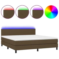 Vidaxl Box spring postelja z vzmetnico LED temno rjava 160x200cm blago
