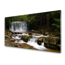 tulup.si Slika na steklu Forest slap narava 120x60 cm 4 obešalnika
