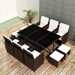 VIDAXL jedilni set iz pletenega trsja miza + 6 stolov 4 stolčki rjave barve