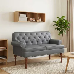 Ljubavni kauč s gumbima Siva 120 x 65 x 77 cm Umjetna koža