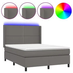 Krevet box spring s madracem LED sivi 140x190cm od umjetne kože