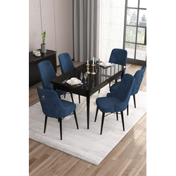 Hanah Home Set Trpezarijski sto i 6 stolica Are, Plavo-crni