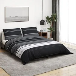 Vidaxl Komplet prevleke za odejo črne črte 135x200 cm bombaž