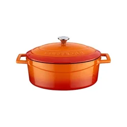 Oval saucepan, cast iron, 25 cm, Folk range, orange color - LAVA bra