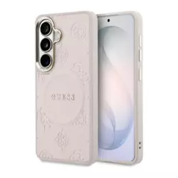 Maska Guess Saffiano Peony Embossed Ring MagSafe za Samsung S26/ S941B roze