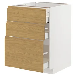METOD / MAXIMERA Podni element s 3 fioke, bela/Voxtorp im. hrastovine, 60x60 cm