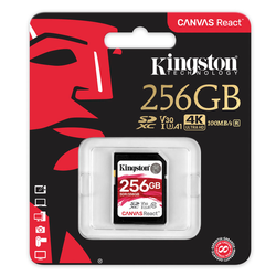 KINGSTON SDXC 256GB Canvas React Class10 UHS-I U3 (SDR/256GB) spominska kartica