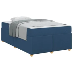 Vidaxl Konstrukcija postelje z vzmetnico Modra 120 x 200 cm blago