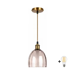 BRILAGI-LED Luster na sajli RETRO GLASS 1xE27/60W/230V pr. 17cm zlatna/zadimljeno bež