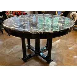 Casa Padrino luxury dining table black A 120 x H. 80 cm - Round solid wood kitchen table with marble top - Dining room furniture - Luxury furniture