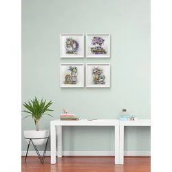 Home Gallery Set od 4 uramljene slike Cveće u saksijama 23x23cm