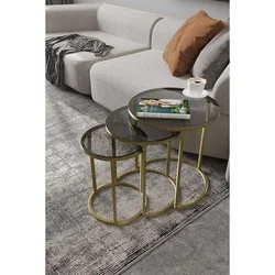 Hanah Home Milas 3 set stolića (umetnuti), zlatna/dimljena (3 kom)