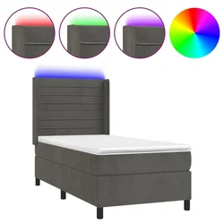 Vidaxl Box spring postelja z vzmetnico LED temno siva 90x190 cm žamet