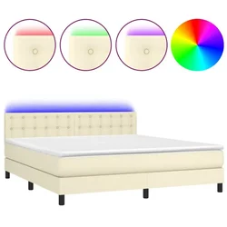 Vidaxl Box spring postelja z vzmetnico LED krem 160x200cm umetno usnje