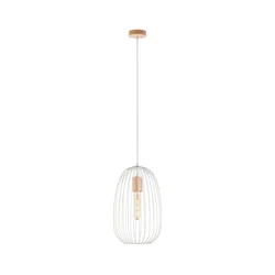 Luster na sajli OVELLA, 1x E27/15W/230V, prečnik 25 cm, krem/borovina
