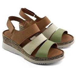 LP Fashion Ženske sandale, Kožne, Braon-zelene