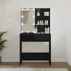 Toaletni stolić s LED svjetlima crni 74,5 x 40 x 141 cm