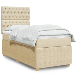 vidaXL Box spring postelja z vzmetnico krem 90x200 cm blago