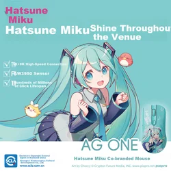 AKKO Bežični gejmerski miš AG ONE Hatsune Miku Edition, PAW3950, 30000 DPI, 8000Hz, Tirkizni