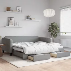Dnevni krevet na razvlačenje svjetlosivi 100x200 cm od tkanine
