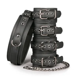 SuperLove Fetish Set with Collar, Ankle & Wrist Cuffs Black