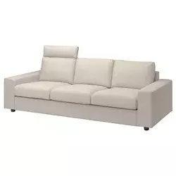 VIMLE Sofa trosed, s naslonom za glavu sa širokim rukohvatima/Gunnared bež