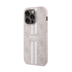 GUESS Maska za telefon Magsafe 4G Pu Printed Stripes za iPhone 15 Pro roze