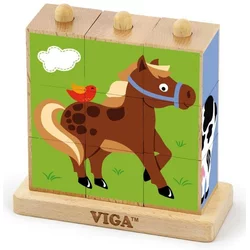 VIGA Drvene kocke - Domaće životinje  2+ godina, Drvo