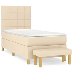 Vidaxl Box spring postelja z vzmetnico krem 90x190 cm blago
