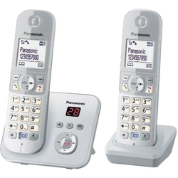 Panasonic Bežični analogni telefon Panasonic KX-TG6822 Duo telefonska sekretarica, telefoniranje slobodnih ruku, srebrne, sive boje