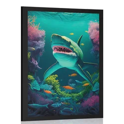 Plakat surrealistični morski pes - 60x90 silver