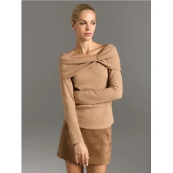 Sinsay - Off shoulder bluza sa dodatkom viskoze - boja pšenice