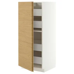METOD / MAXIMERA Visoki element s fiokama, bela/VOXTORP imitacija hrastovine vertikalna ručka, 60x60x140 cm