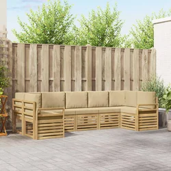 Set vanjskih sofa 7 pcs Bijela i bež 304 x 130,5 x 73 cm