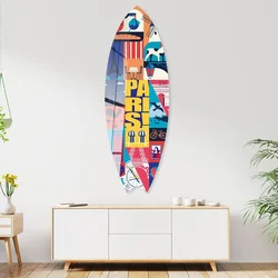 WallXpert dekorativna daska za surf od pleksiglasa Mvsf45M, šarena ilustracija Pariza sa Ajfelovom kulom, 36 x 100 cm