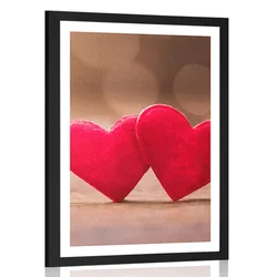 Plakat s paspartujem rdeče srce na leseni teksturi - 30x45 no frame
