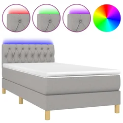 Vidaxl Box spring postelja z vzmetnico LED svetlo siva 90x200 cm blago
