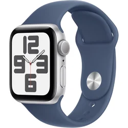 Apple Watch SE (2nd Gen) [GPS 40mm] Smartwatch with Silver Aluminum Case with Denim Sport Band S/M. Fitness and Sleep Trackers, Crash Detection, Heart Rate Monitor, Retina Display