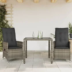 3-dijelni bistro set od poliratana s jastucima sivi
