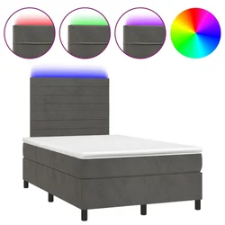 Vidaxl Box spring postelja z vzmetnico LED temno siva 120x190 cm žamet