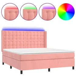 Vidaxl Box spring postelja z vzmetnico LED roza 160x200 cm žamet