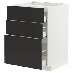 METOD / MAXIMERA Pod.elem.grej.ploča/3front/3fiok, bela/Nickebo boja antracita, mat, 60x60 cm