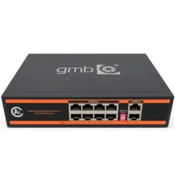 Gembird GMB POE GS1010P Switch,IEEE802.3af/at, 8 PoE 100/1000M, 2 UP-Link 100/1000M, 52V 120W, Support watch