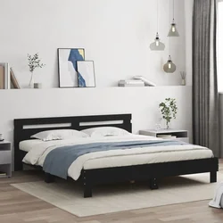 Okvir za krevet s uzglavljem i LED crni 180x200 cm