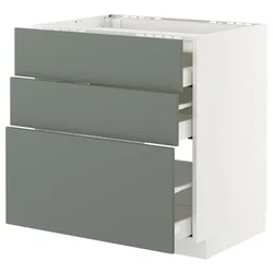 METOD / MAXIMERA Pod.elem.grej.ploča/3front/3fiok, bela/Nickebo mat sivozelena, 80x60 cm