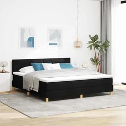 vidaXL LED Box Spring Postelja z LED trakami Črna 180 x 200 cm blago