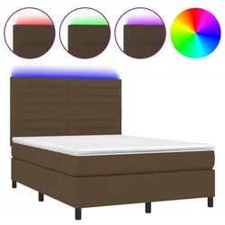 Vidaxl Box spring postelja z vzmetnico LED temno rjava 140x190cm blago