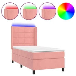 Vidaxl Box spring postelja z vzmetnico LED roza 100x200 cm žamet