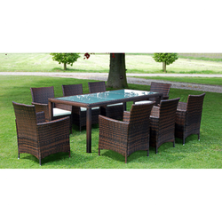 VIDAXL vrtni set 1 miza + 8 stolov iz pletenega trsja, rjave barve